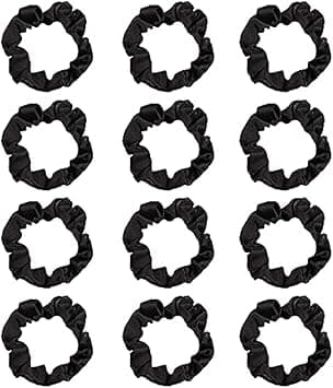 12Pcs Satin Hair Scrunchies Silk Hair Scrunchies Elastic Hair Bands Hair Ties for Women Girls Black