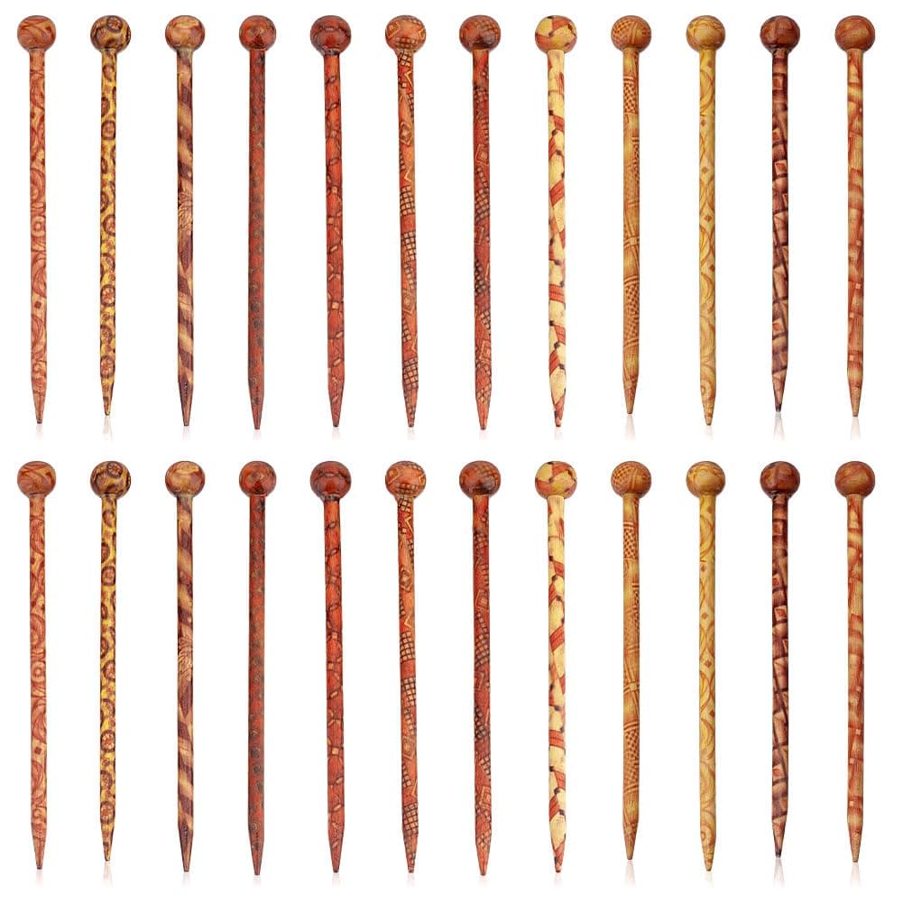 PH PandaHall 24pcs Vintage Wood Hair Pin 12 Styles Retro Hair Sticks 5 Printed Wood Hairpin Chopsticks Long Hair Fork for Hair Bun Holders Bun Cover Thick Curly Hair Quick Easy Hair Styling