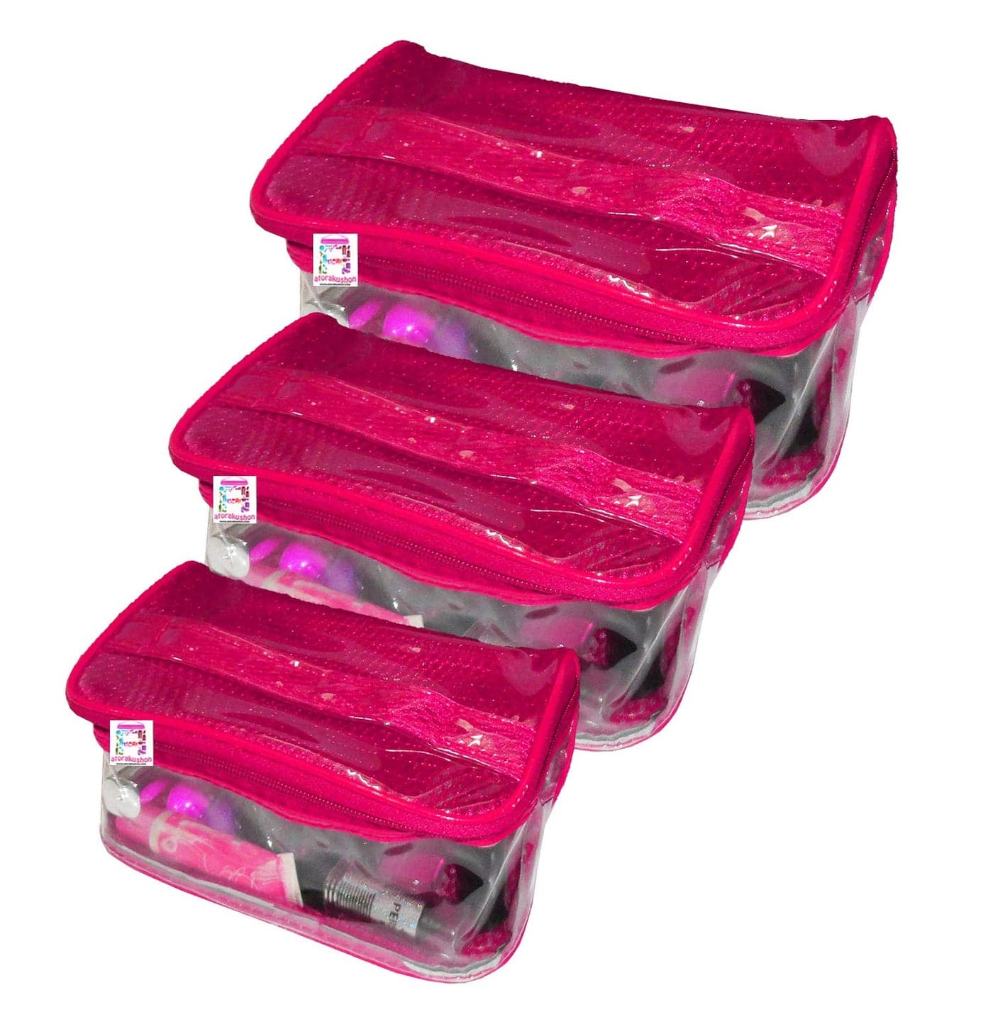 atorakushon® Multipurpose Make Up Pouch Jewellery Organizer Cosmetic Necklace Pouches Traveling Kit Return Gifts for Women's Set of 3 (Pink)