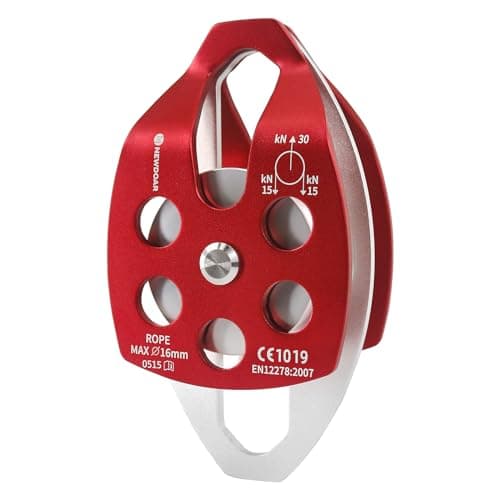 NewDoar 30 KN CE Certified Large Rescue Pulley Double Sheave with Swing Plate for Outdoor Mountaineering Rock Climbing Rescue(Red 1pcs)
