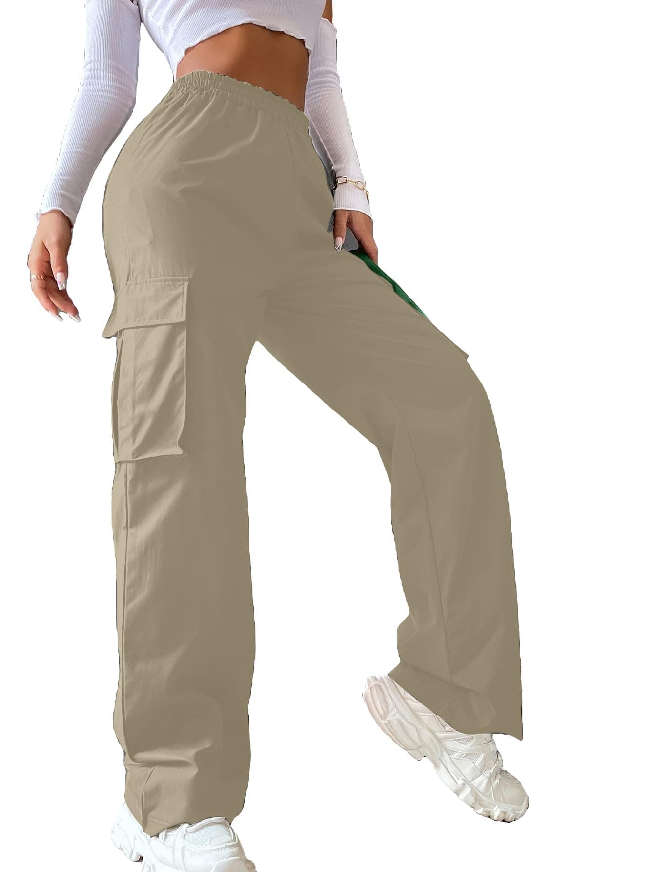 Aahwan Solid Khaki Wide Leg Baggy with Pockets Cargo Pants for Women's & Girls' (235-Khaki-28)