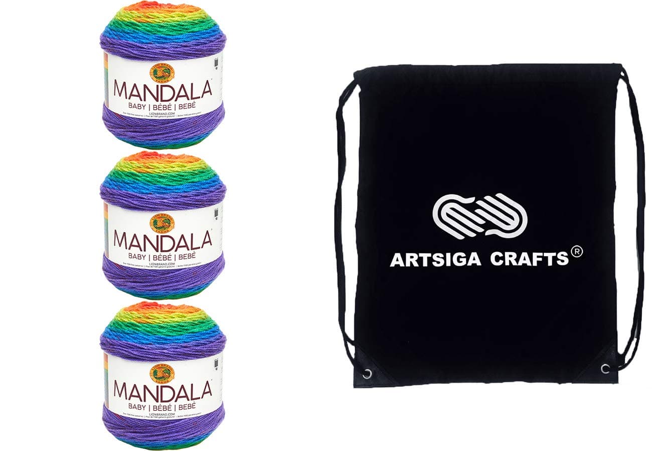 Lion Brand Mandala Baby Acre Woods 526223 3Skeins Same Dye Lot DK Light Worsted 3 Acrylic Yarn for Crocheting and Knitting with Project Bag