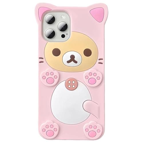 IAIYOXI 3D Cute Cartoon Bear Phone Case for iPhone 13 - Fashionable and Stylish - Funny Pink Bear Design - Soft TPU Protective Case - Kawaii Silicone Cover for Women, Girls, and Kids