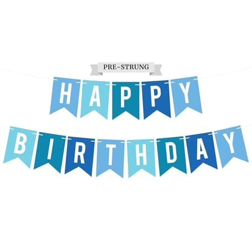 Prestrung Happy Birthday Banner No DIY Blue Birthday Party Banner Prestrung on 6 ft Strands Blue Multi Color Bday Party Decorations for Men Boys Girls Did We Mention No DIY