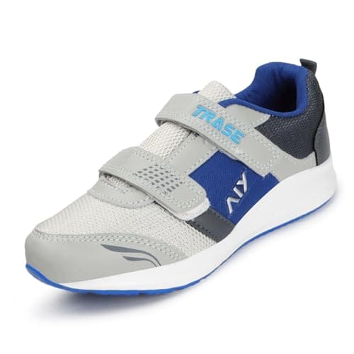 TRASE Boys' Running Shoe for Active Kids | Outdoor, Running, Walking, All Day Casual Wear- Grey & Blue, 11 UK
