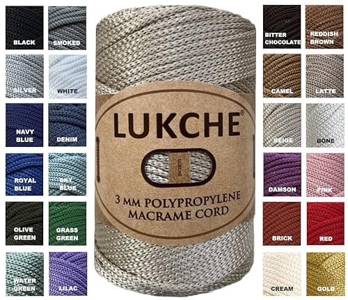 Lukche 3mm Premium Polyester Macrame Cord 147 Yards 882 Oz 100 Polypropylene Macrame Rope Colorful Yarn Crochet Macrame Bag Craft for Wall Hangers Bottom Plates Carpets Beige 1
