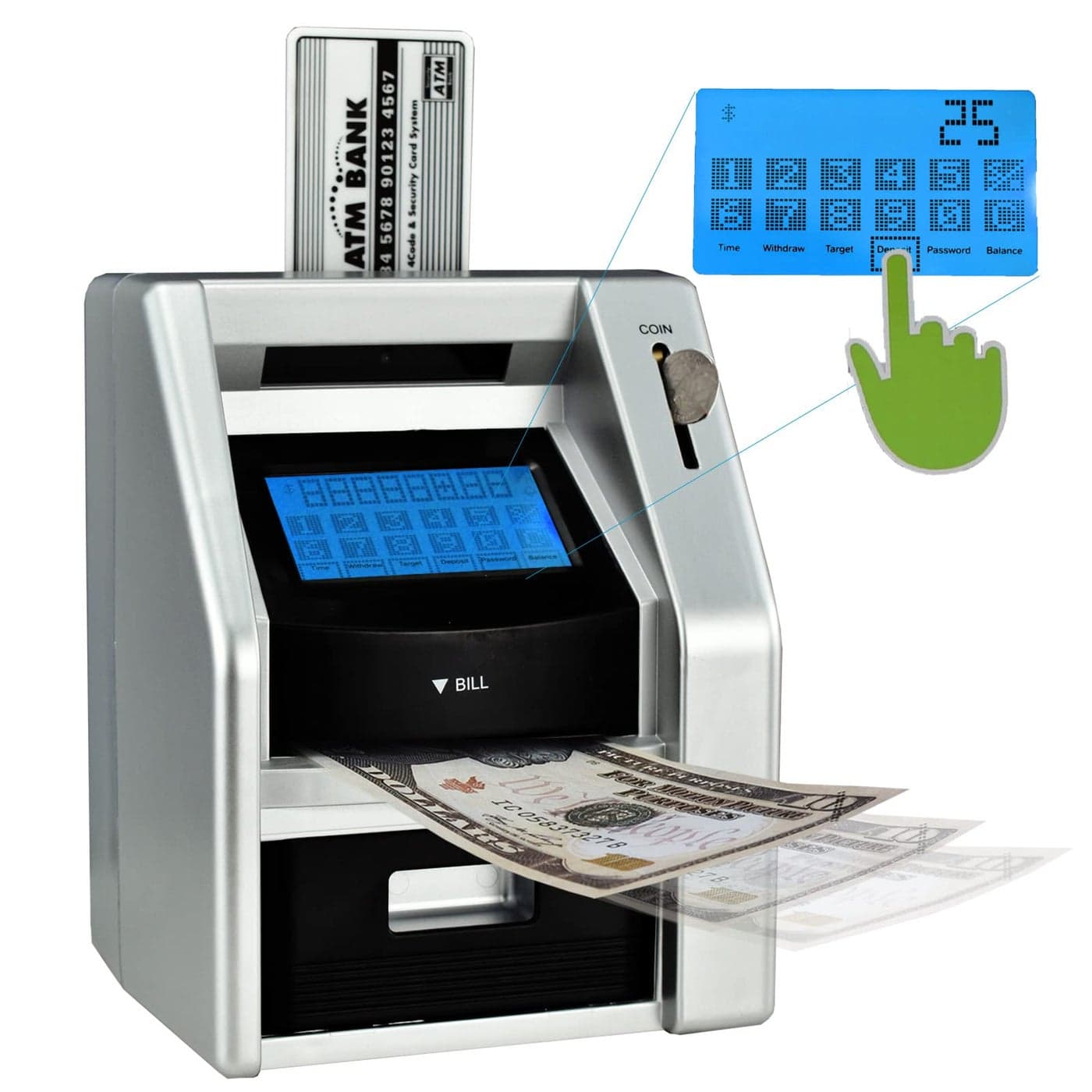 ATMBnk ATM Piggy Bank for Kids Electronic Counting Money Bank Great Gift for 512 Year Old Girls Boys Cute Toy Bank BlackSilver