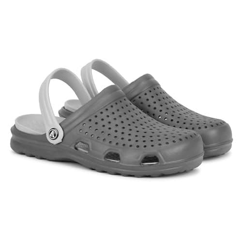 Aqualite AL-636 Anti Slip Clogs for Man with EVA Material | Slip-On, No Heel and Quick Dry | Lightweight Casual Multipurpose EVA Clogs for Men, Boys & Outdoor Footwear Dark Grey Light Grey Size-7
