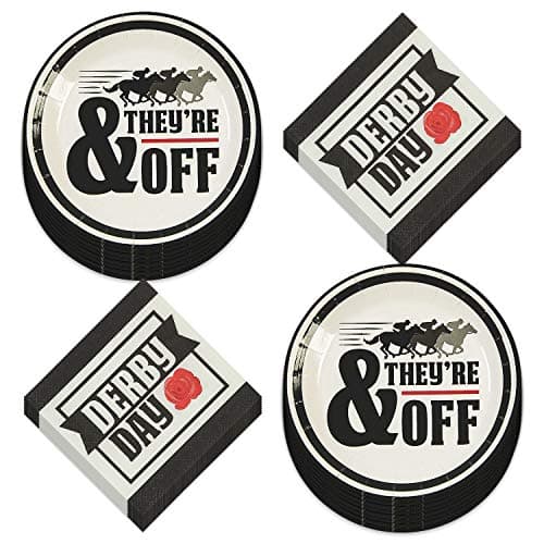 HOME HOOPLA Horse Racing Derby Party Theyre Off Paper Dessert Plates and Beverage Napkins Serves 16