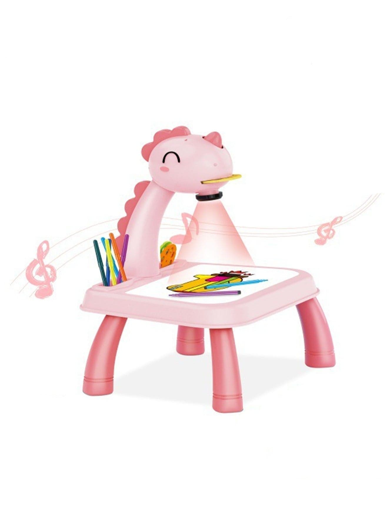Pink Dinosaur Projection Table, Children'S Drawing Projector With Flashlight Slide Projector Toy, Tracing Sketch Table With Light Music, Suitable For Early Art Learning Game Gifts