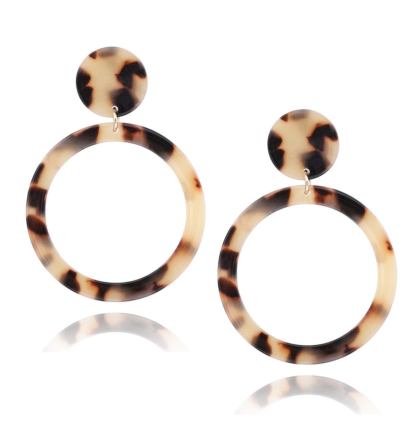 Acrylic for Women Geometry Resin Drop Dangle Earrings Bohemia Tortoise Shell Hoop Earrings Mottled Statement Stud Earrings Fashion Jewelry (Leopard)