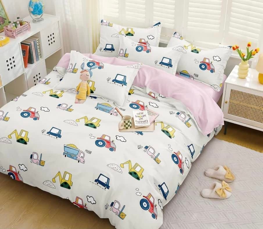 Furnistitchs 200 Tc Soft Cotton Feel Kids Cartoon Print Double Bed King Size Bedsheet With 2 Pillow Covers 90x100 Inches | 230 x 245 Cms (Double 90x100, Cream Cranes)