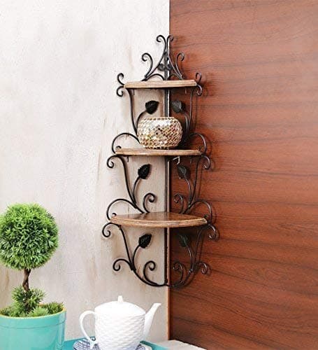 MetalTouch Iron & Wooden Wall Corner Rack 3 Shelf, Shelves, Mount for Office & Home Decor Product