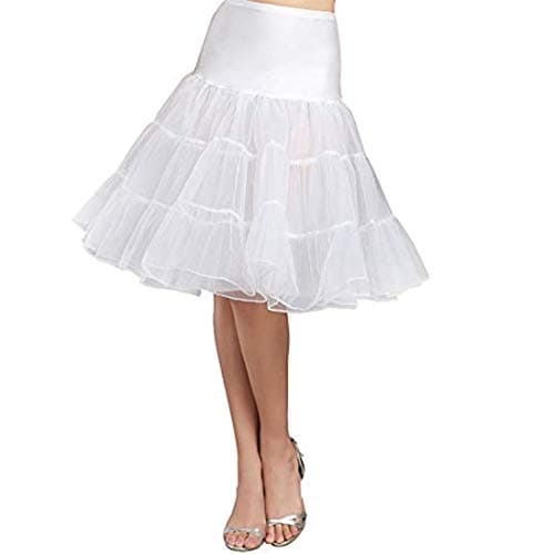 Women's 50s Vintage Rockabilly Petticoat Crinoline Tutu Underskirt 27" Length Net Tulle Petticoat Half Slip (FBA), White, Medium