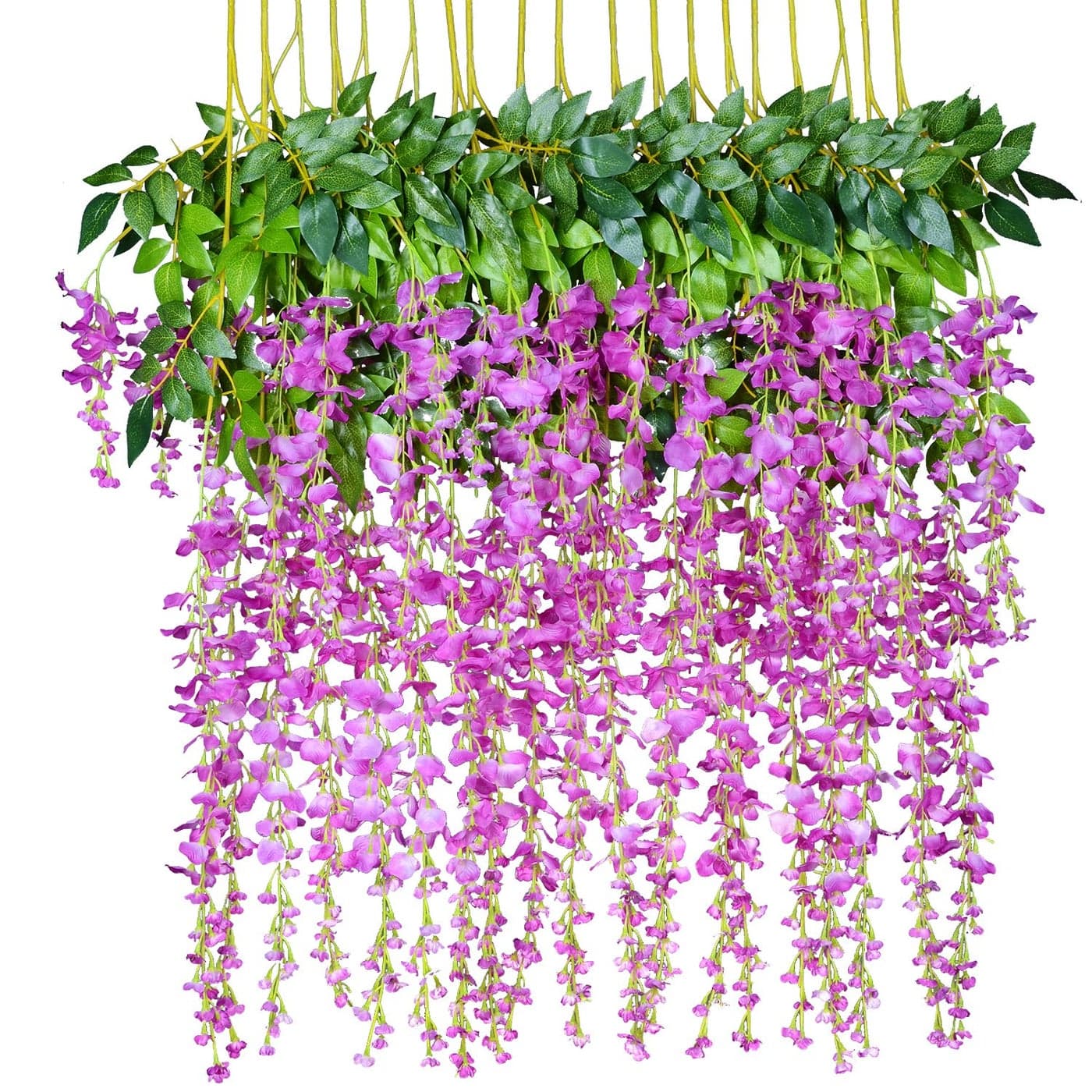 DearHouse 12 Pack 1 Piece 36 Feet Artificial Flowers Silk Wisteria Vine Ratta Hanging Flower for Wedding Garden Floral DIY Living Room Office Decor Purple