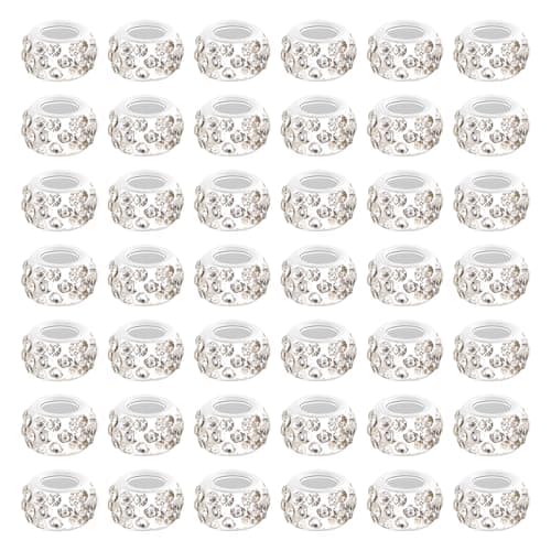 Forise 100pcs Rhinestone European Large Hole Spacer Beads Beadable Beads for Bracelet Jewelry Making Supplies