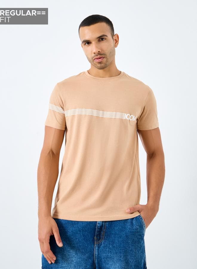 Striped Slogan Print Regular Fit T-Shirt