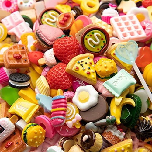 Slime Charms Food Cute Set Mixed Lot Assorted Food Resin Flatback Cute Sets for DIY Crafts MakingDecorationsScrapbookingEmbellishmentsHair Clip 80pcs
