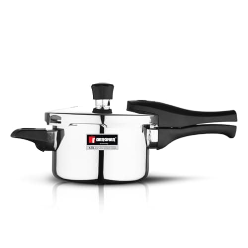 Bergner Argent Elements Triply Stainless Steel 3.5 L Outer Lid Pressure Cooker, Healthy Cooking, Even Heat Distribution, Sturdy Handle, Easy Lock System, Safety Gasket - Induction and Gas Stove Ready
