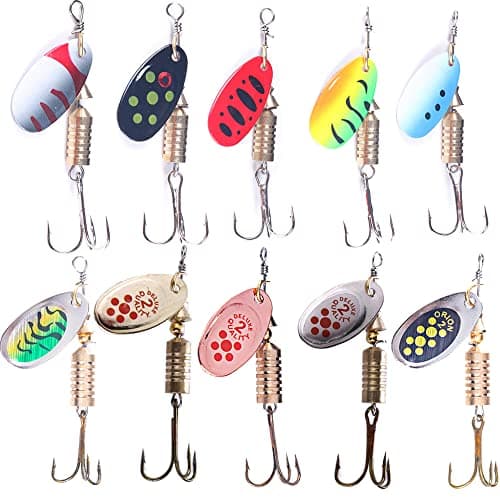 LURESMEOW Trout Lures Spinner Baits Fishing Lures Kit for Bass Trout Spinners Lure with Tackle Box Spinnerbait for Freshwater Saltwater,10pcs