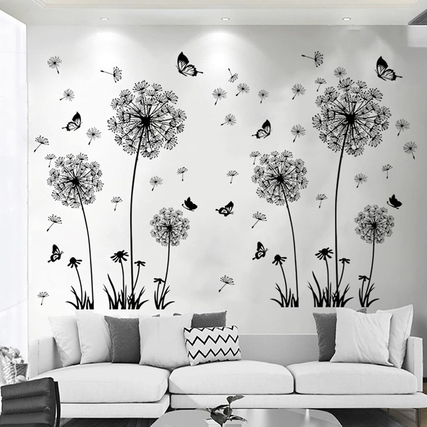 Arawat 2 Set Dandelion Wall Decals Flower Stickers Murals With Butterflies for Bedroom Office Bathroom Living Room Removable Floral Peel and Stick Art Decoration