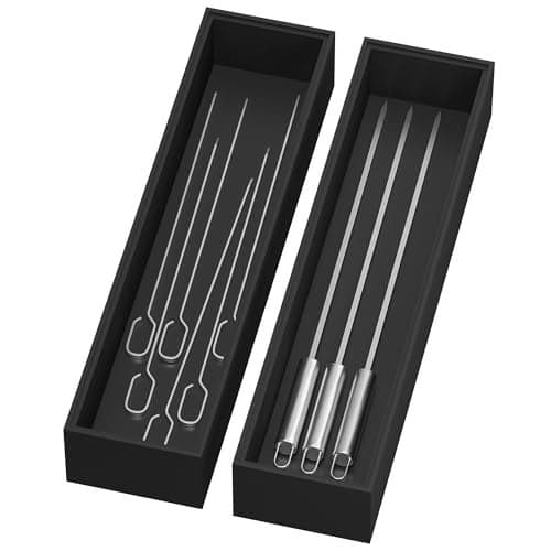 Lixple Bamboo Drawer Organizer, Narrow Silverware Organizer for Kitchen, Stackable Utensil Organizer, 2 Pcs Flatware Organizer, Wooden Storage Box Tray (Black, 12 X 3 X 2 Inch)