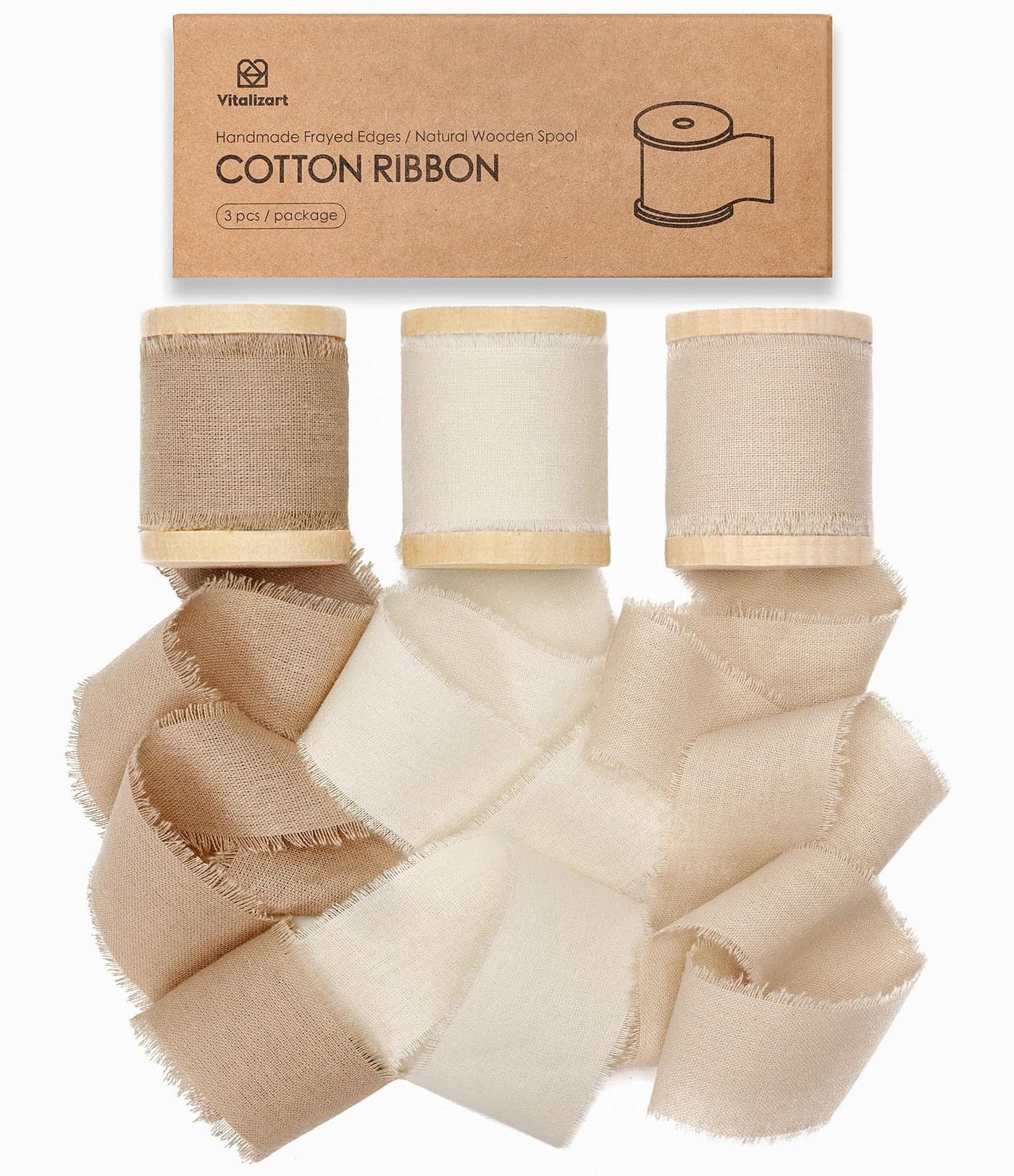 Vitalizart 100 Cotton Ribbon 112 x 15 Yd Nude Beige Cream Handmade Frayed Fringe Fabric Ribbons for Gift Wrapping Wedding Invites Bridal Shower Bouquets Christmas Decorations