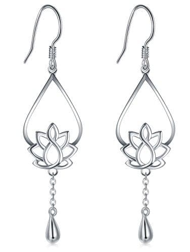 925 Sterling Silver Earrings, BoRuo Lotus Flower Yoga Earrings