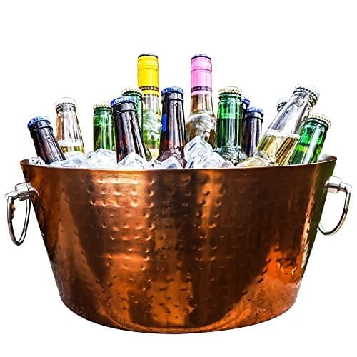 BREKX Insulated Rose Copper Double Walled Ice Bucket for Parties, Anchored Wine Bucket/Large Ice Bucket with Handles, Drink Cooler for Parties, 12 Quarts (3 Gallon)