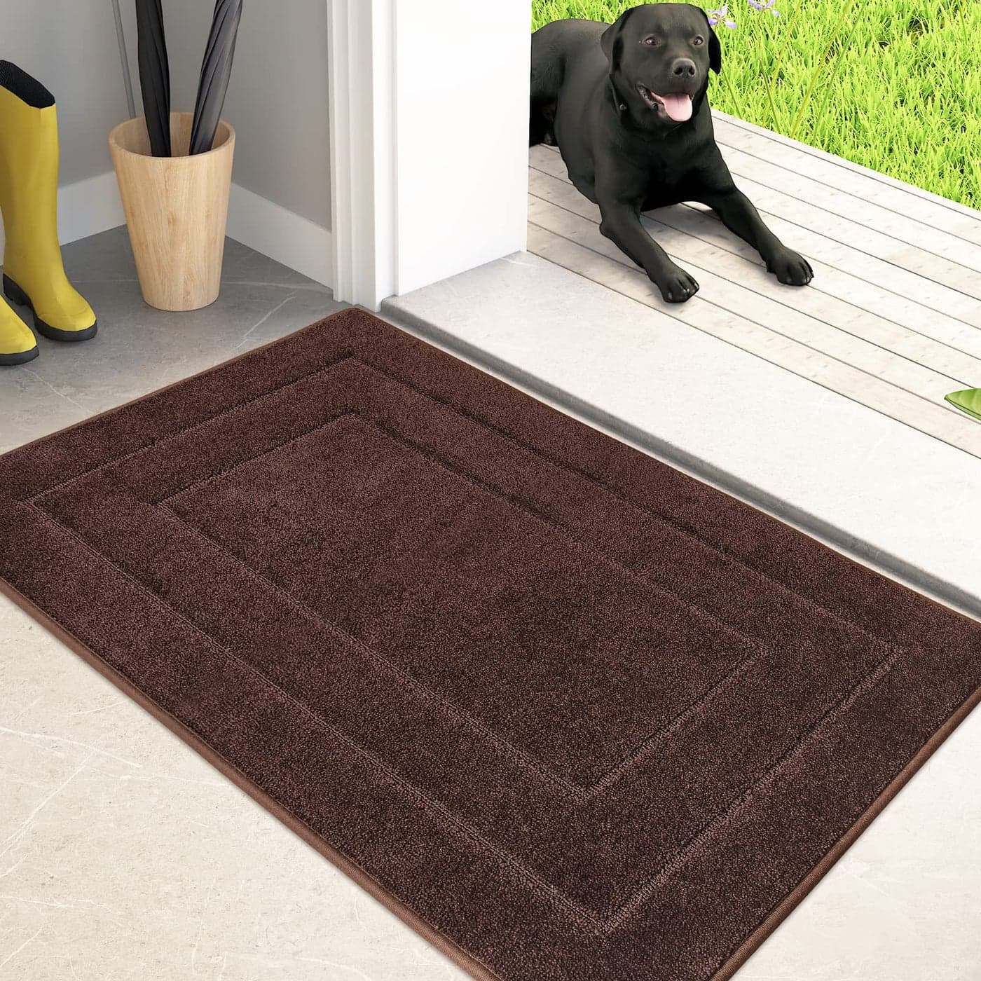 PURRUGS Dirt Trapping Door Mat 24 x 355 NonSlipSkid Machine Washable Entryway Rug Dog Doormat Super Absorbent Welcome Mat for Muddy Wet Shoes and Paws Brown