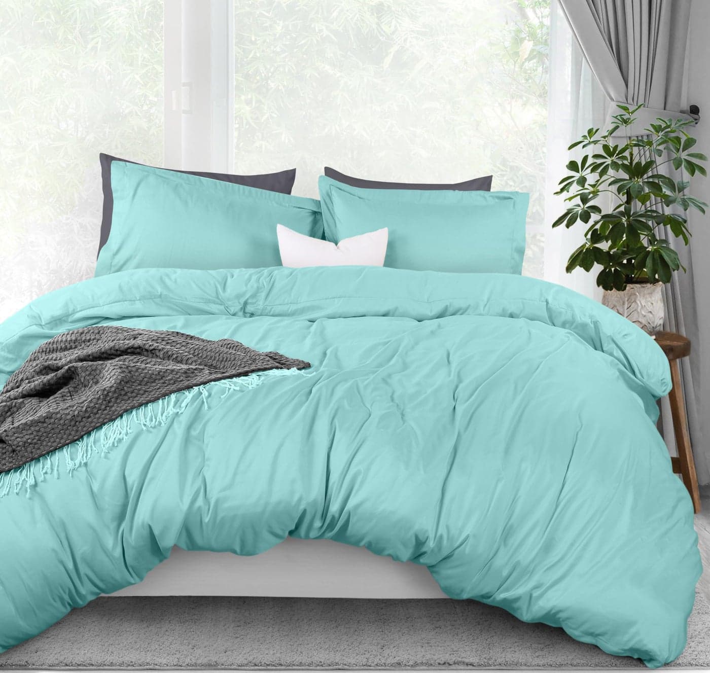 Utopia Bedding Duvet Cover Full Size 3 Piece with Zipper Closure 1 Comforter Cover 80X90 Inches 2 Pillow Shams 20X26 Inches Spa Blue Comforter Not Included