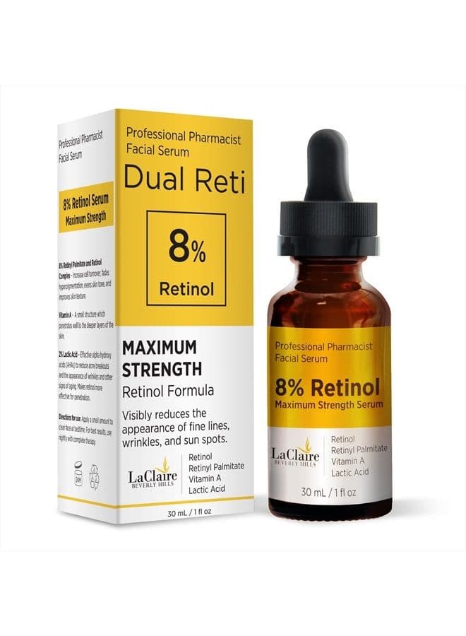 Retinol Complex Face Serum – Anti-Aging, Brightening Neck & Facial Serum Helps Firm, Smooth, & Nourish Skin with Lactic Acid, Vitamin A, & Retinyl Palmitate – Anti Wrinkle Serums by LaClaire 30 ml …