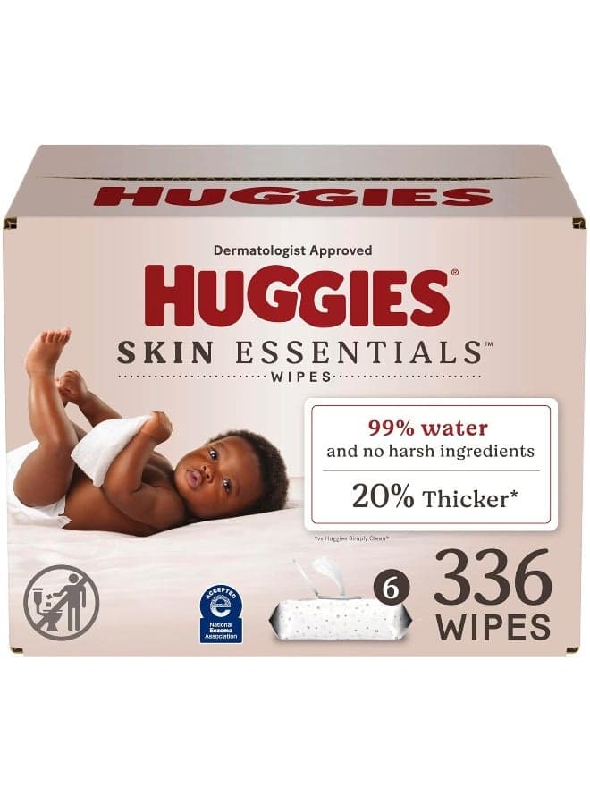 Huggies Skin Essentials Baby Wipes, Hypoallergenic, 99% Water, 6 Flip Top Packs (336 Wipes Total)