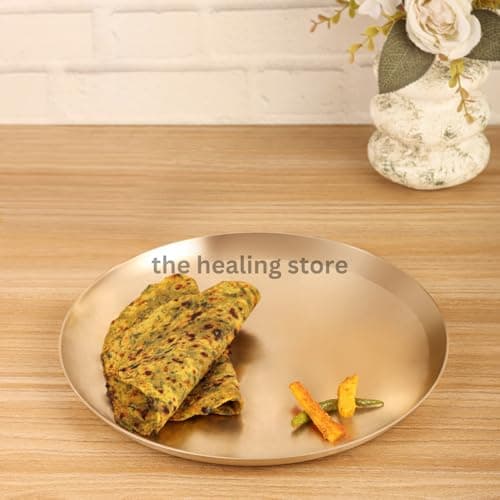 THE HEALING STORE Pure Traditional Ayurvedic Bronze Plate 10"| Kansa Handmade Thali Bronze Plate for Serving Ware and dishware thali