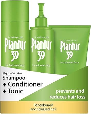 Plantur 39 Caffeine Shampoo Conditioner and Tonic Prevents and Reduces Hair Loss Coloured and Stressed Hair Unique Formula Supports Hair Growth 250ml Shampoo 150ml Conditioner 200ml Tonic