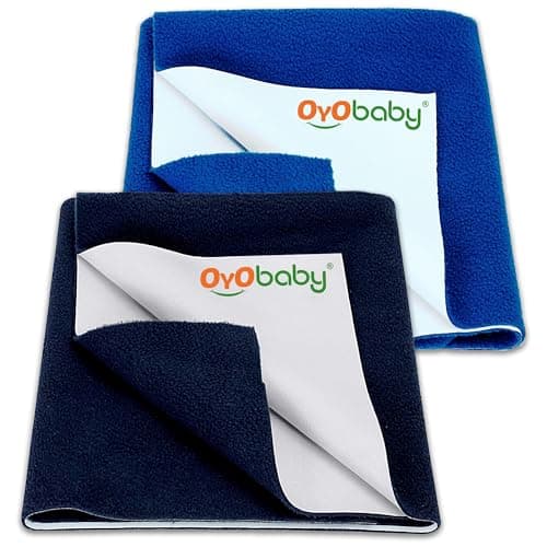 OYO BABY Extra Absorbent Waterproof Baby Dry Sheet Large Size (140x100cm) – Pack of 2 – Quick Dry Sheet for Bed Protector, Soft & Breathable Royal Blue + Dark Blue