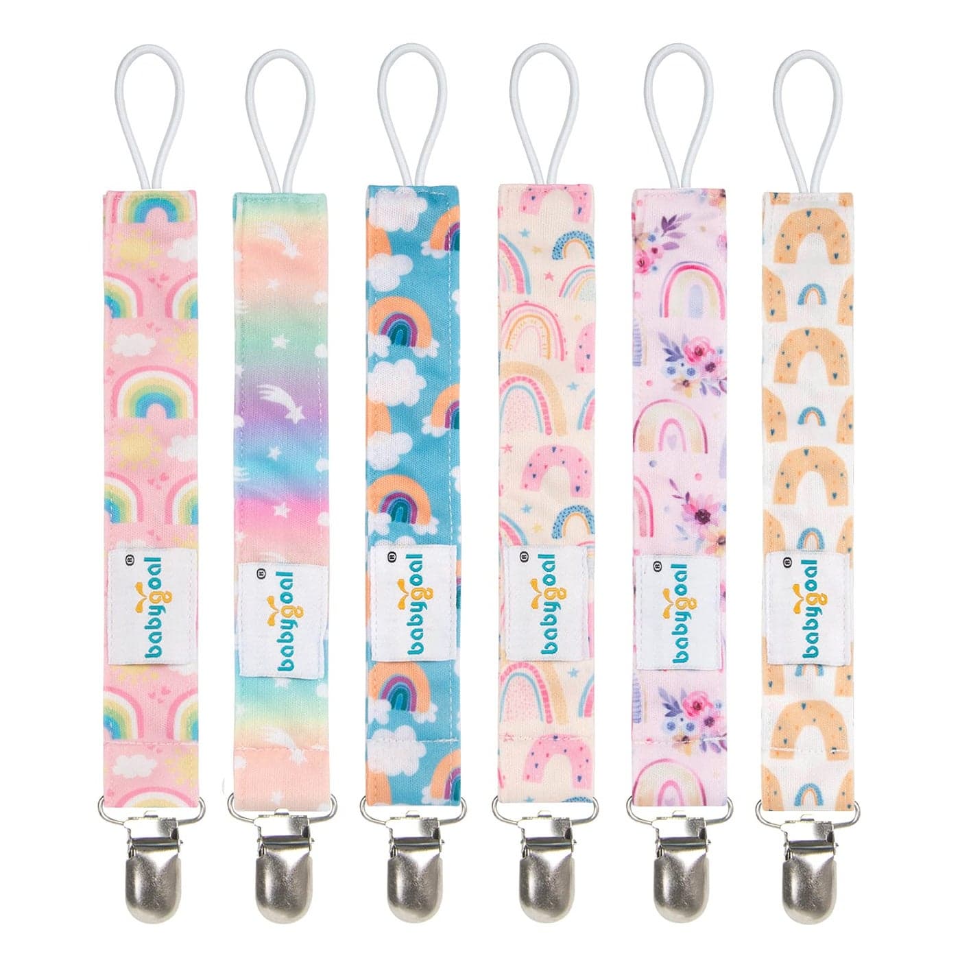 Babygoal Rainbow Pacifier Clips 6 Pack Pacifier Holder for Boys and Girls Fits for Most Pacifier Styles Baby Toys and Baby Gift 6MP26B