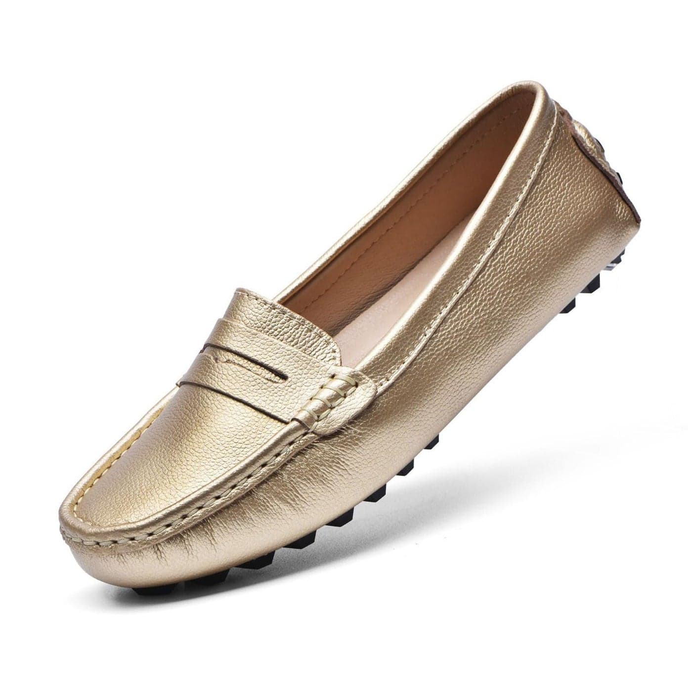 BEAUSEEN Gold Penny Loafers for Women Size 7 Genuine Leather Womens Driving Loafers7 US