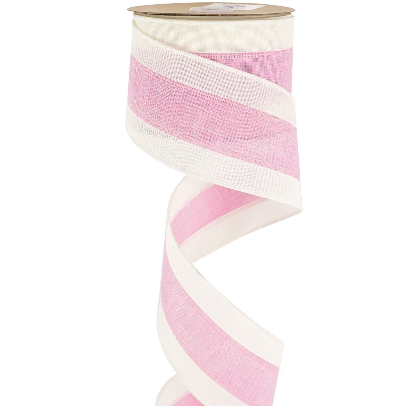 MEEDEE Pink White Stripe Wired Burlap Ribbon with Ivory Stripes Edge 25 Inch Light Pink 10 Yards for Wreaths Garland Lantern Mailbox Topper Bow