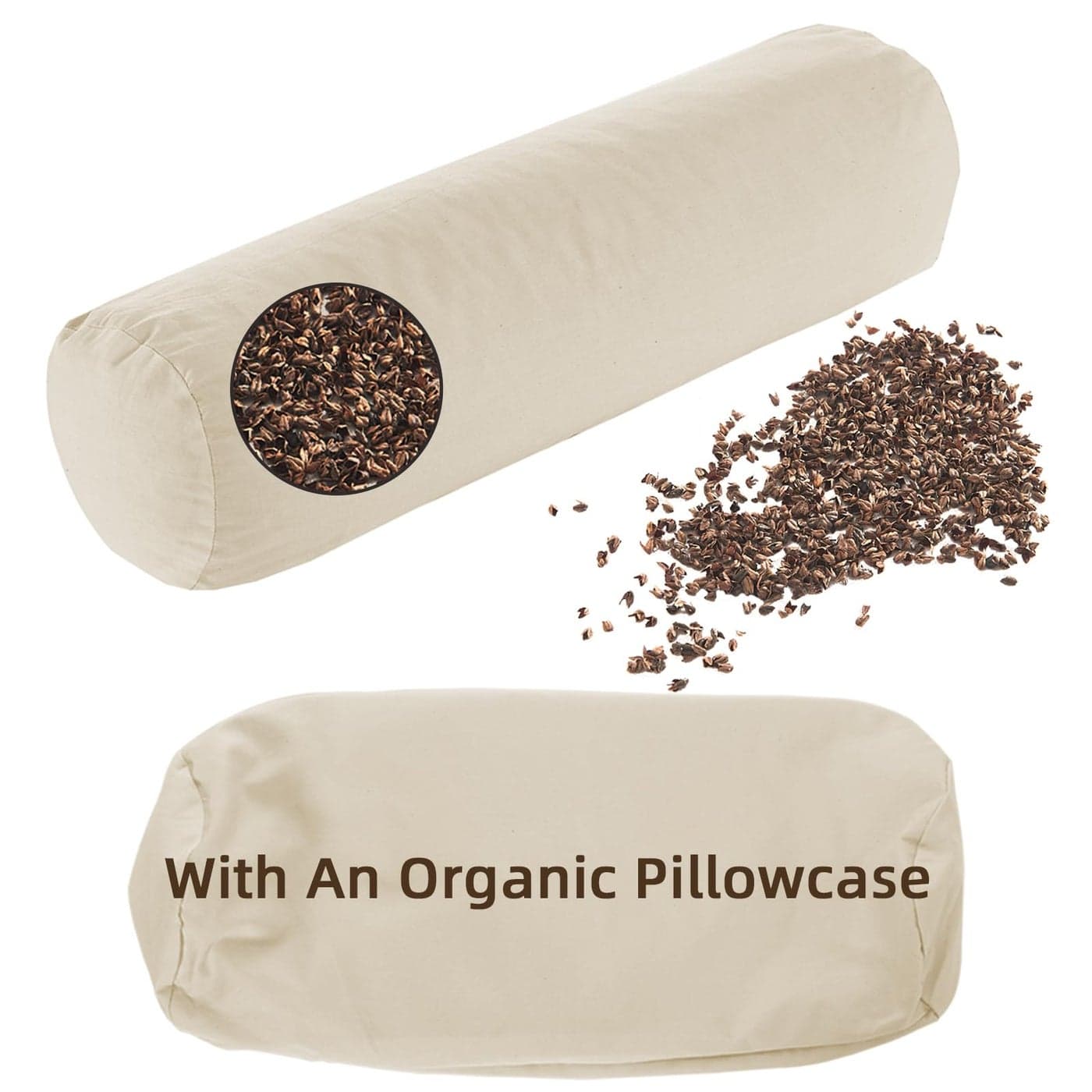 LOFE Buckwheat Pillow Adjustable Bolster Pillow17x6 to Provide Firm Support Neck Roll Pillow for Side and Back Sleepers Cylinder Pillows with Organic PillowcaseTartary Buckwheat Hulls