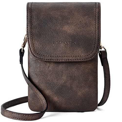 BOSTANTEN Vegan Leather Small Crossbody Bags for Women Designer Cell Phone Bag Wallet Purses Adjustable Strap Retro Coffee