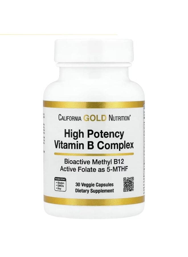 California Gold Nutrition, High Potency Vitamin B Complex with Methyl Folate & Methyl B12, 30 Veggie Capsules