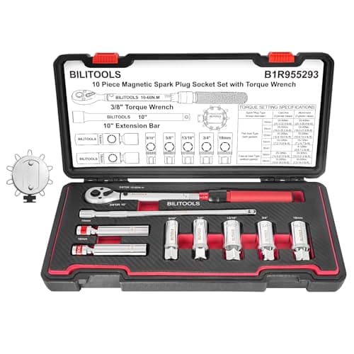 BILITOOLS 10 PCS Magnetic Spark Plug Socket Set with Click Torque Wrench & Spark Plug Gap Tool, 3/8 Inch Magnetic Sockets 9/16" 5/8" 3/4" 13/16" 14mm16mm18mm, Extension Bar, Cr-V Steel