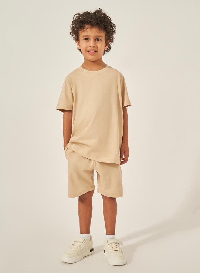 Solid Round Neck T-Shirt And Shorts Set