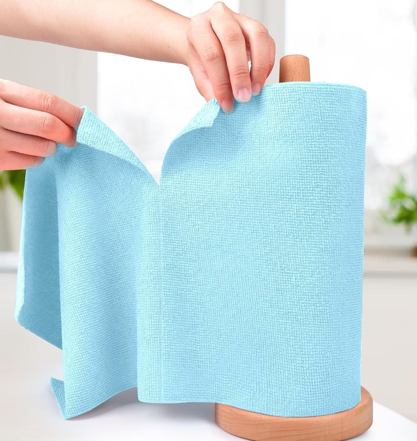SAMEZONE Reusable Kitchen Towel Roll - 2000 Times Washable 25x25 cm - Tear-Away Cleaning Rags for Home, Kitchen Surfaces, Garage & Auto Detailing Car, Dishes Cleaning Towels 20 Pack (2, Blue)