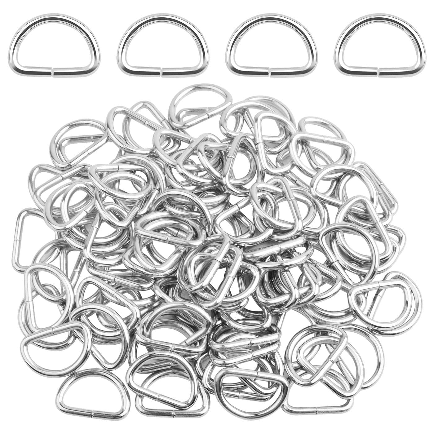BronaGrand Pack of 100 Metal Nickel Plated D Ring 12inch