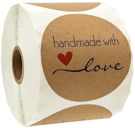 3 Inch Round Natural Kraft Handmade with Love Stickers 500 Labels per roll