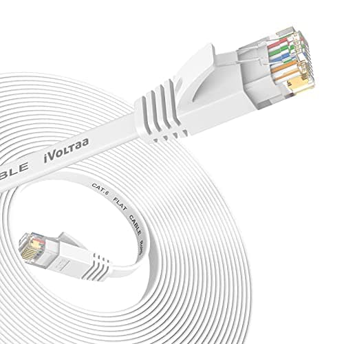 iVoltaa Flat Cat 6 Ethernet Cable | 100% Pure Copper | White | High Speed LAN Cable with RJ45 Connectors | Slim Flat Design – 14 Feet (4.2 m) | Compatible with Router, Modem, Laptop, PS5, Xbox, PC
