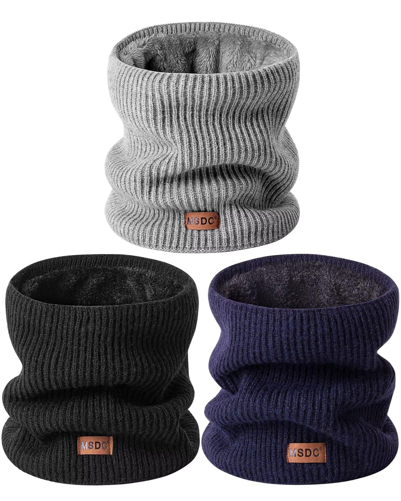 MSDC Winter Neck Gaiters for Men 3 Pack,Neck Warmer Men Women with Thermal Thick Warm Fleece Lined Cold Weather,Mens Scarf Winter Ski Face Mask Cover Windproof Scarves(Black,Navy,Grey)