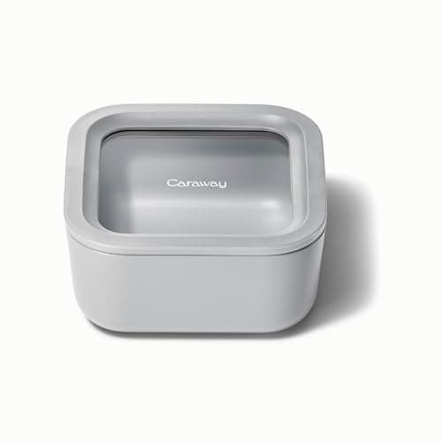 Caraway Glass Food Storage - 4.4 Cup Glass Container - Ceramic Coated Food Container - Non Toxic, Non Stick Lunch Box Container with Lids - Dishwasher, Oven, & Microwave Safe - Gray